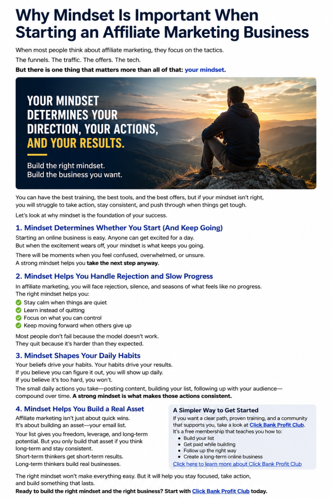 Why Mindset Is Important When Starting an Affiliate Marketing Business