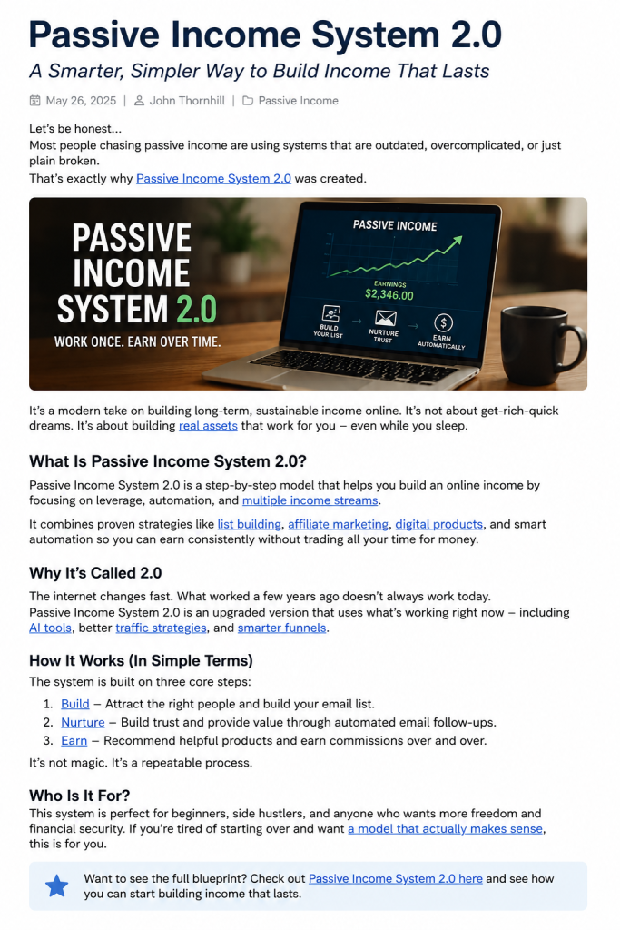 Passive Income System 2.0: A Simpler Way to Build an Online Business